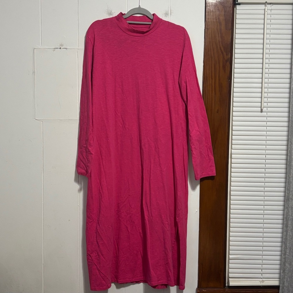 Vada Winter Boho Bougie Mock Neck Long‎ Sleeve Maxi Dress Extra Large Hot Pink